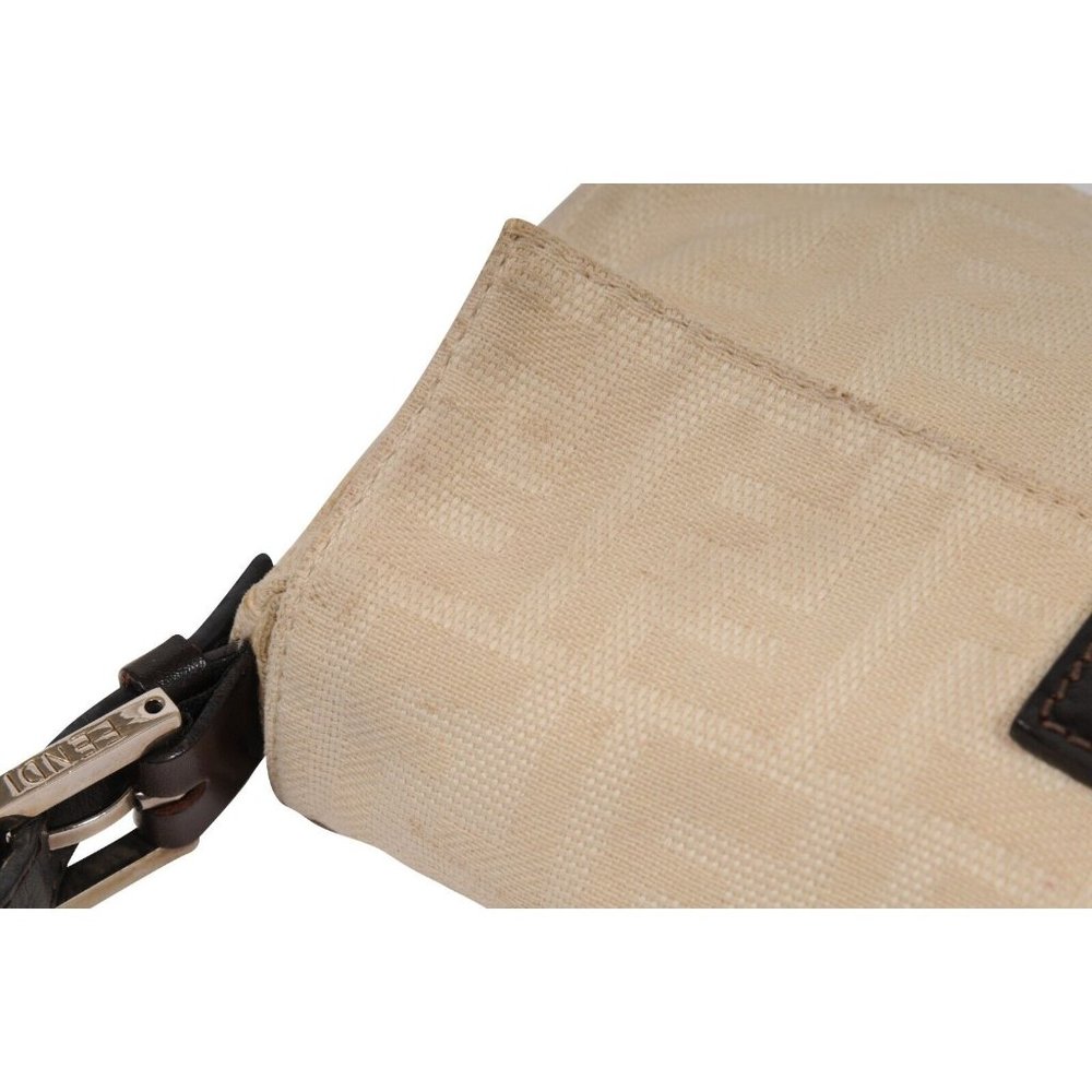 Fendi FF Logo Vintage Zucca Baguette Flap Shoulder Bag Tan Brown Leather Strap - Picture 9 of 16
